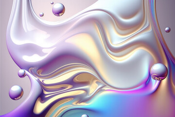 White holographic liquid background. Holograph color texture with foil effect. Halographic iridescent backdrop. Pearlescent gradient for design prints. Rainbow metal. Generative ai illustration