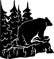 Bear silhouette of animal. Nature wild forest life. Vector element for camping outdoor aventures