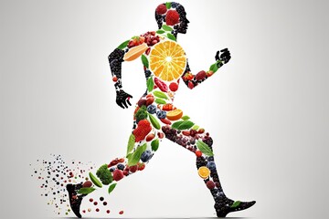 Human body silhouette made of healthy food. Generative AI