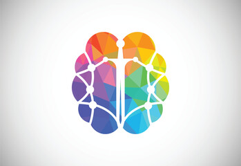 Modern low poly style brain logo design, Geometric and triangle brain logo icon sign symbol.