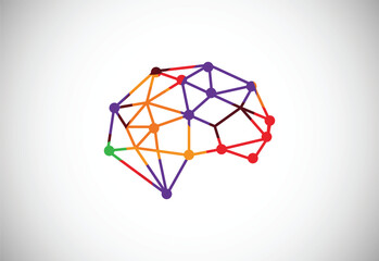 Modern low poly style brain logo design, Geometric and triangle brain logo icon sign symbol.