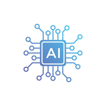 AI chip cpu icon design in gradient blue color, AI processor icon logo design template, Colorful Artificial Intelligence icon vector isolated