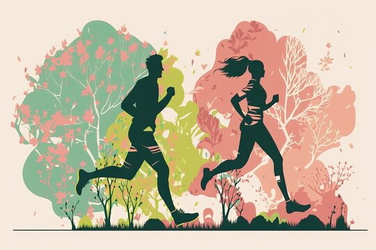 Couple of womans silhouettes runing on sport clothes. Generative AI