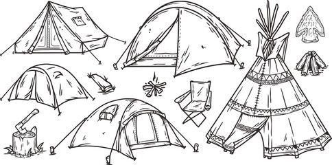 Tent for outside camping adventure. Camping tent for forest nature explore