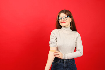 Young woman donor after donating blood plasma, happy volunteer.