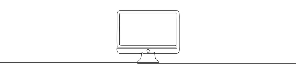 Continuous linear drawing of monitor. Single line drawing of monitor. Vector illustration. - obrazy, fototapety, plakaty