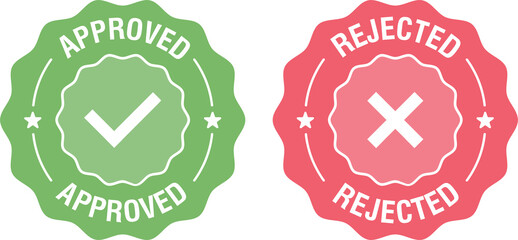 Approved and rejected label sticker icon. Flat illustration