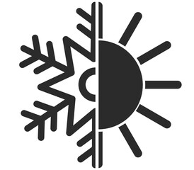 Hot and cold symbol. Sun and snowflake all season concept logo. Flat illustration