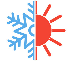 Hot and cold symbol. Sun and snowflake all season concept logo. Flat illustration