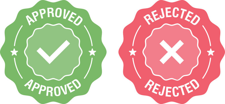 Approved and rejected label sticker icon. Flat illustration