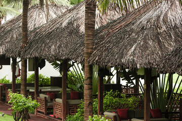 Relaxing massage in a bungalow in resort. Massage in the bungalow on sea