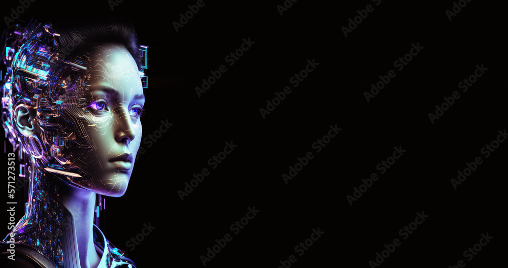 Leinwandbilder artificial intelligence, a humanoid cyber girl with a neural network thinks. artificial intelligence