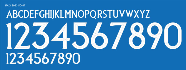 font vector team 2023 kit sport style font.italy serif font. football style font with lines. italy. sports style letters and numbers for soccer team