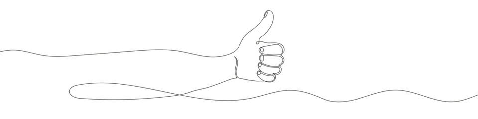 Continuous line drawing of like icon. Thumb up in one line drawing. One line drawing background. Vector illustration. Like icon