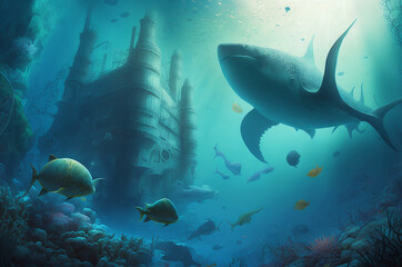 Obraz na płótnie Canvas A bustling and active underwater city