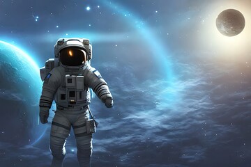 An Astronaut Stands Bravely in the Vastness of Space. Exploring the Final Frontier. Space explore. Space background. AI generative.
