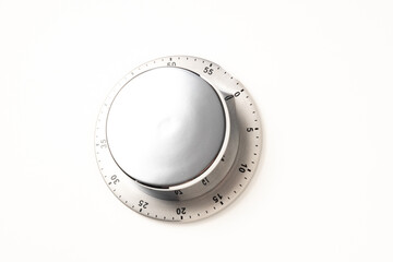 Silver Machanical Cooking Timer on White Background