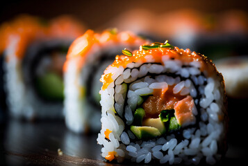 Closeup Delicious sushi rolls.