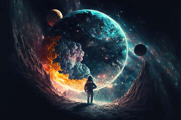 Planets in space. Fantasy galaxy generative AI background