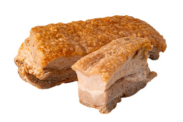 Crispy Fried Pork Belly isolated on white background with clipping path.