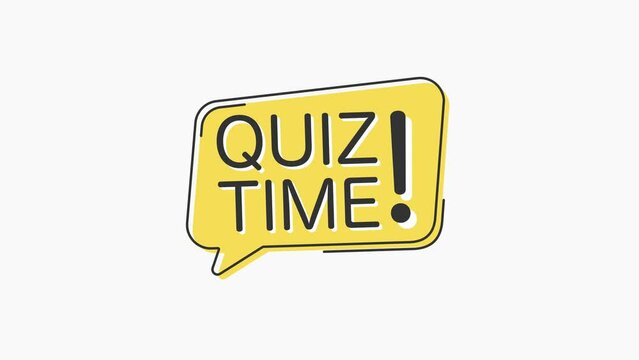 Yellow speech bubble icon with text quiz time isolated on white background. Megaphone with speech bubble and text quiz time on flat design. 4K video motion graphic
