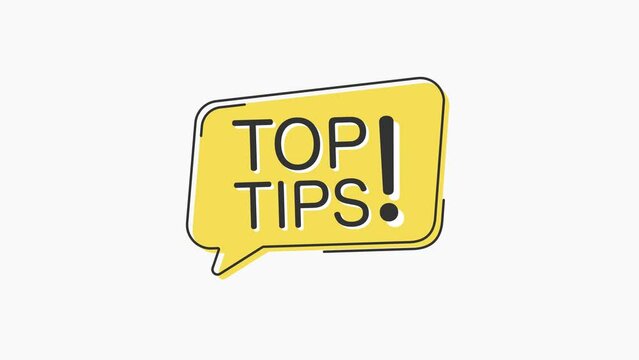Yellow speech bubble icon with text top tips isolated on white background. Megaphone with speech bubble and text top tips on flat design. 4K video motion graphic