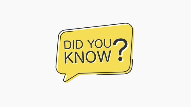 Yellow speech bubble icon with text did you know isolated on white background. Megaphone with speech bubble and text did you know on flat design. 4K video motion graphic