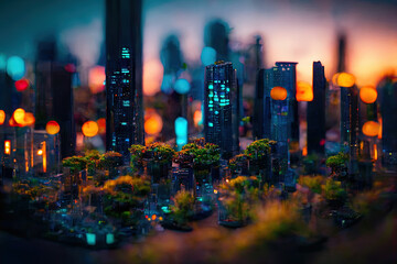 An idyllic miniature fantasy city. Generative AI.