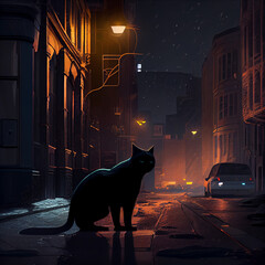 cat noir night street