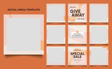 social media template banner fashion sale promotion in beige brown color. fully editable instagram and facebook square post frame puzzle organic sale poster.
