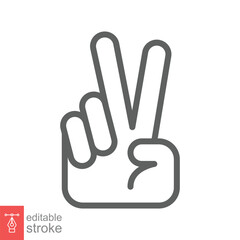 Hand gesture V sign for victory or peace line icon. Simple outline style for apps and websites. Vector illustration on white background. Editable stroke EPS 10.