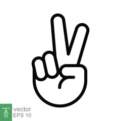 Hand gesture V sign for victory or peace line icon. Simple outline style for apps and websites. Vector illustration on white background. EPS 10.