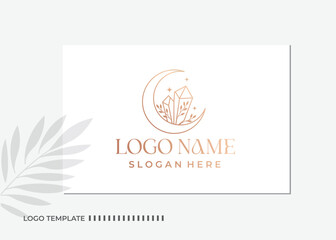 Floral logo design with Moon and Crystal