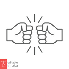 Obraz premium Fist bump line icon. Bro fist bump or power five pound outline style for apps and websites. Hand brother respect, impact, and handshake. Vector illustration on white background. Editable stroke EPS 10