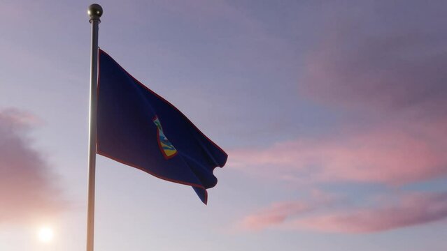 Animation National Flag Being Raised at Sun Rise  -Guam