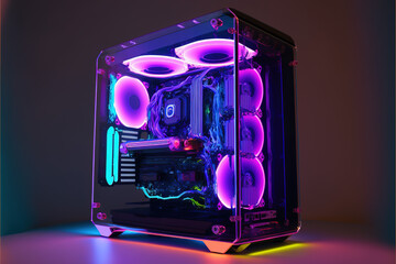 the new modern powerful gaming computer with beautiful RGB lights, Generative Ai