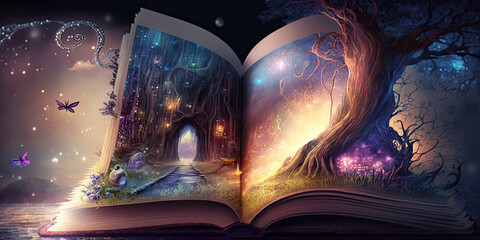 A fairytale storybook, portal to a new world, Generative AI