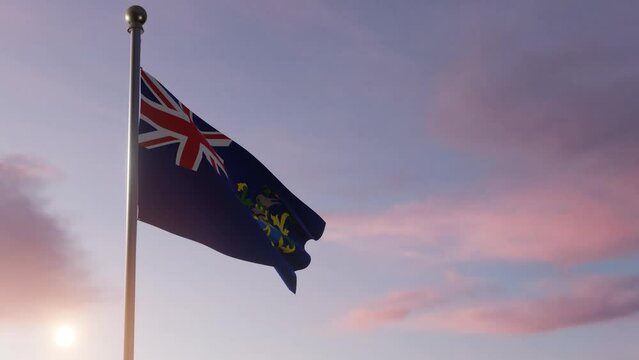 Pitcairn Islands Flag being Raised and Sun Rise - Animation