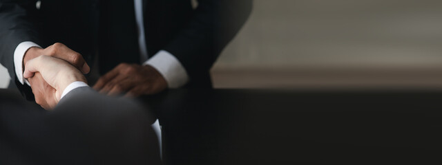 Business investor group holding hands, Two businessmen are agreeing on business together and...