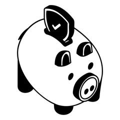 Piggy Bank with Shield black isometric Concept, Personal Saving coverage stock illustration, Save Money Insurance Premiums Vector Icon Design, Financial loss Protection Symbol, Risk management Sign