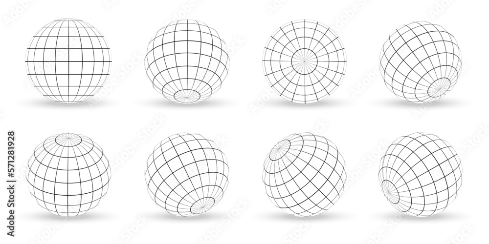 Poster Abstract globe sphere collection. Line globe planet with shadow