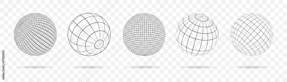 Poster Abstract globe sphere collection. Line globe planet with shadow