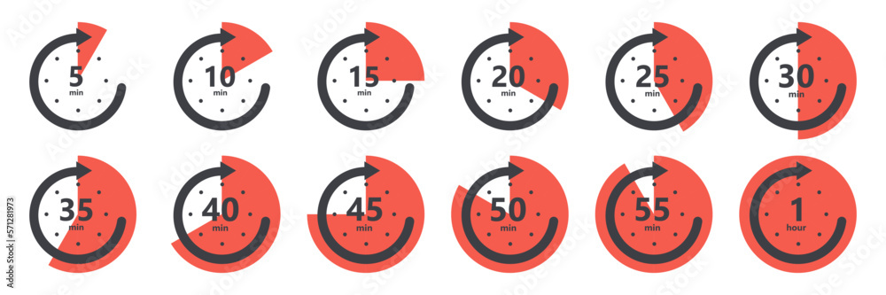 Poster Set of circle time arrow. Minute arrow circle collection