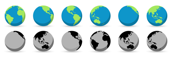 Set of planet earth in a flat design. Globe icon collection