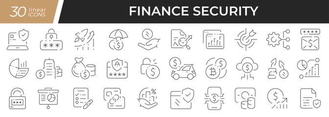 Finance linear icons set. Collection of 30 icons in black