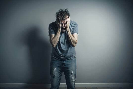 a man is going crazy ,abstract, mentally unstable or depressed. Generative AI