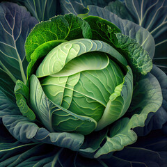Obraz premium Closeup of cabbage white. Head of white cabbage growing in vegetable garden. Generative AI