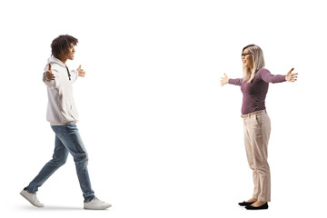 Naklejka premium African american young man meeting a young caucasian woman