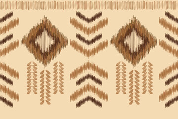Ethnic Ikat fabric pattern geometric style.African Ikat embroidery Ethnic oriental pattern white brown cream background. Abstract,vector,illustration. For texture,clothing,wrapping,decoration,carpet.