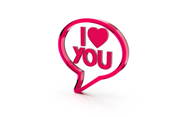 3d render of speech bubble with phrase I Love You with  a heart on white background